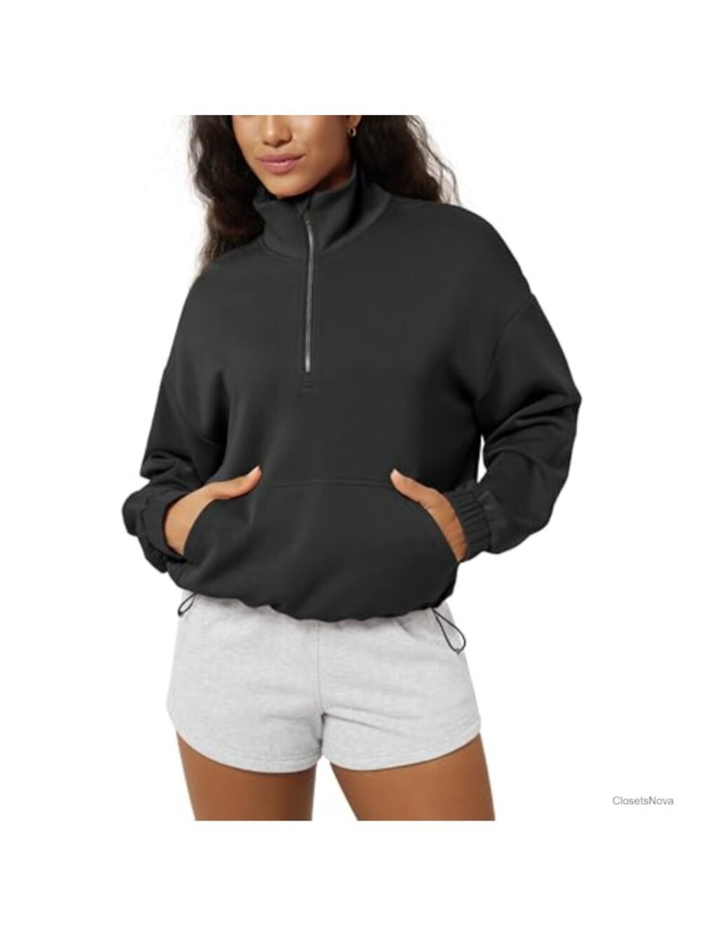 Modal Soft Oversized Half Zip Funnel Neck Pullover Sweatshirt with Pockets